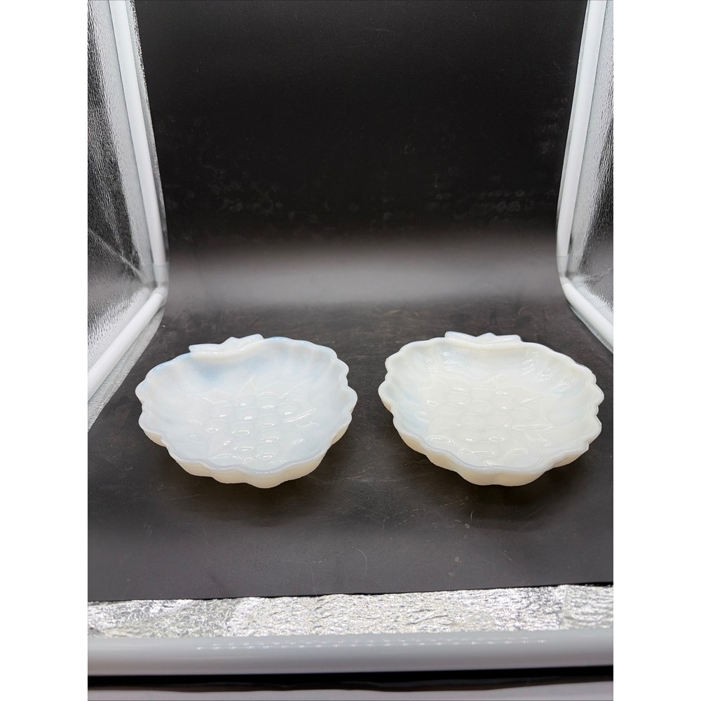 Vintage White Milk Glass Grape Trinket Dishes Scalloped Edge Set of 2